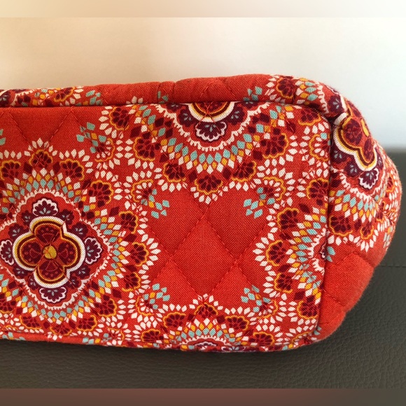 Vera Bradley quilted cotton short tote east west hand bag orange red paisley - Picture 6 of 9